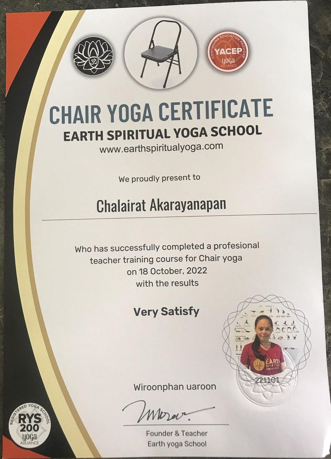 Chair Yoga Certificate, Earth Spiritual Yoga School